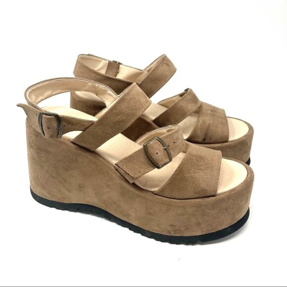 Free People Chelsea Strappy Platform Sandals in Tan Faux Suede Size 10 / EU 40 - Picture 2 of 9